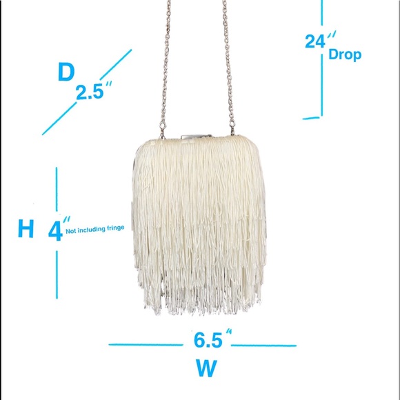 INC Colie Evening Formal Prom Party Cream Fringe Clutch Crossbody Bag Women's - Picture 5 of 10